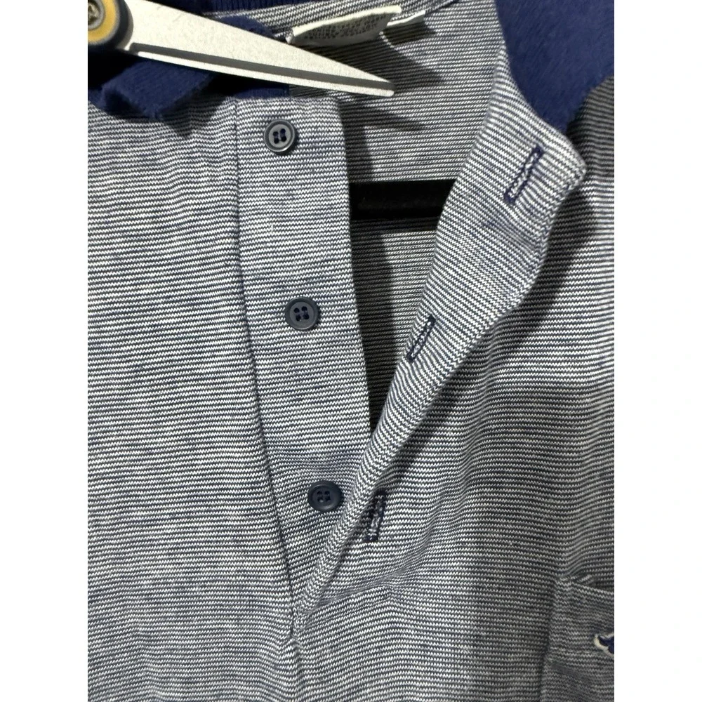 Vtg Men Polo Shirt XL Tall‎ Blue Striped Logo Le Chat USA 80s Preppy Old Money